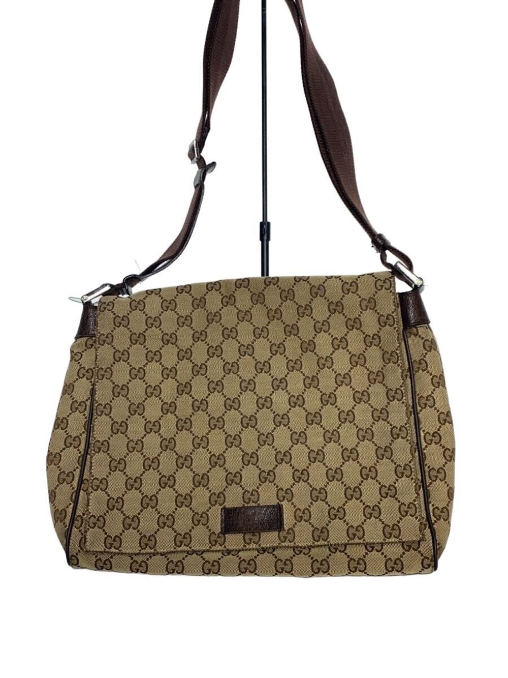 Gucci GG canvas flap messenger bag Crossbody brown leather